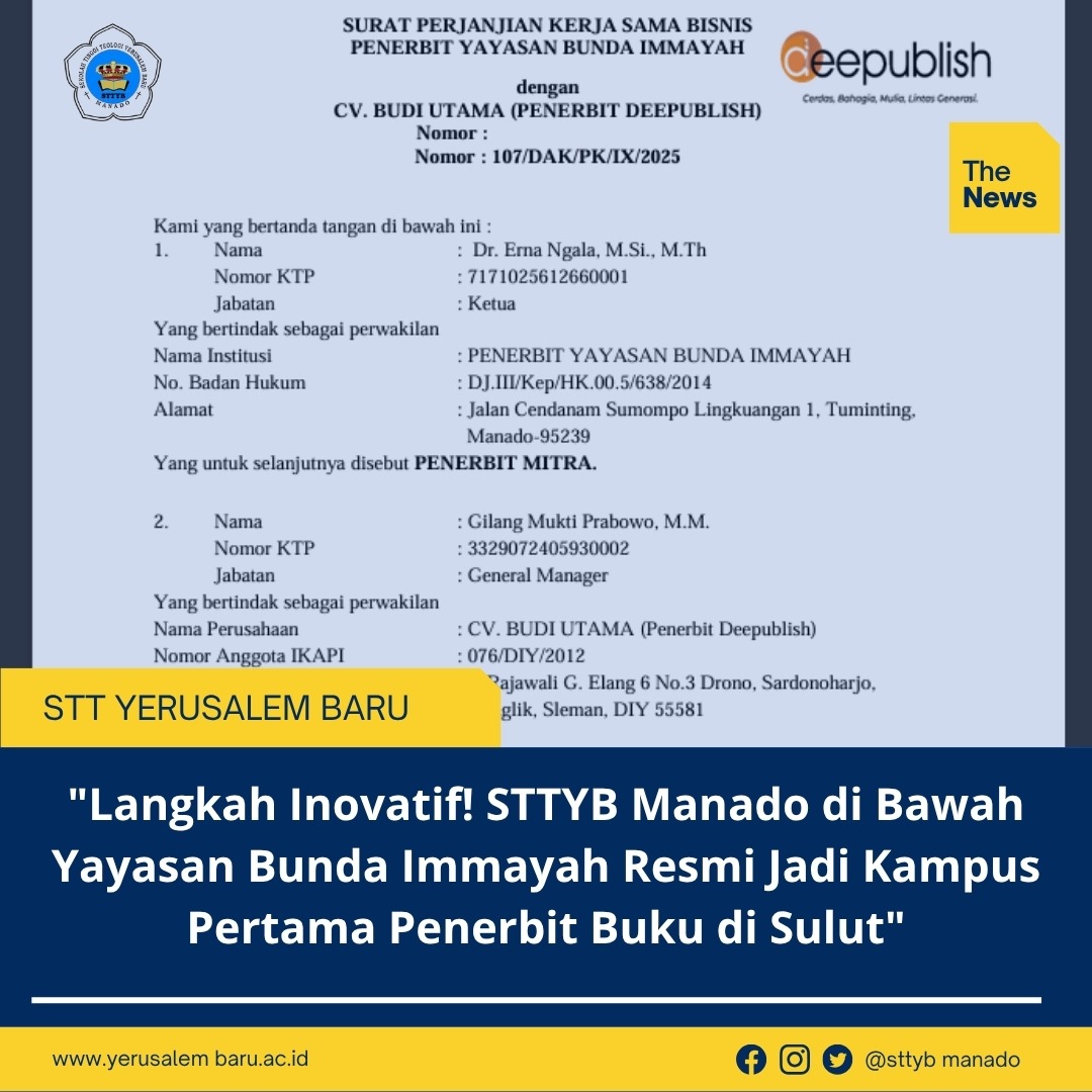 Langkah Inovatif! STTYB Manado di Bawah Yayasan Bunda Immayah Resmi Jadi Kampus Pertama Penerbit Buku di Sulut